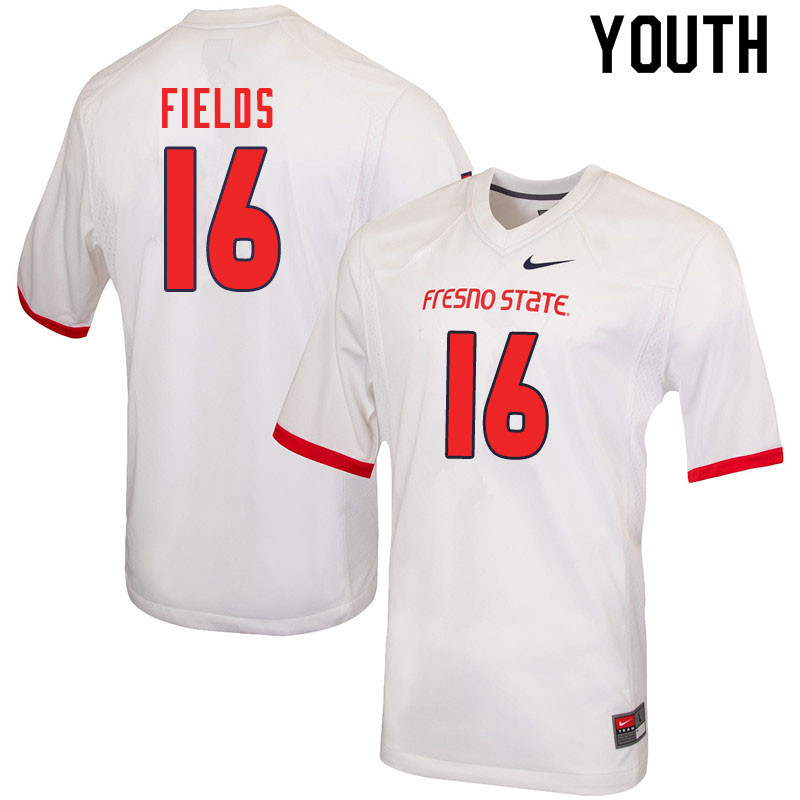 Youth #16 Rian Fields Fresno State Bulldogs College Football Jerseys Sale-White - Click Image to Close